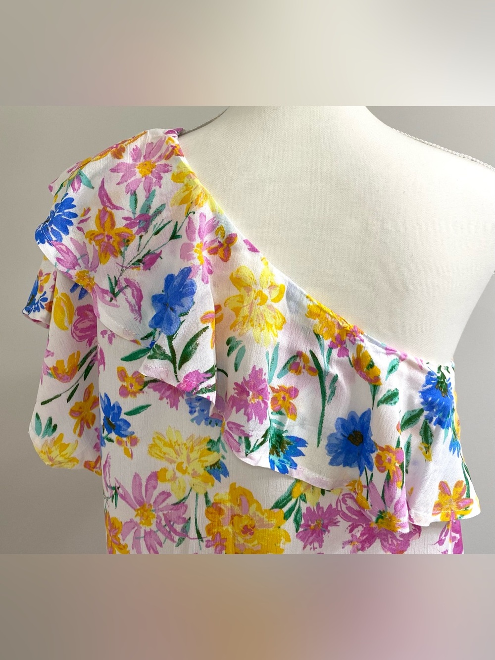 Emily Wonder Womens M Pink Yellow Asymmetrical Floral Dress Boho Cottagecore - Picture 5 of 12